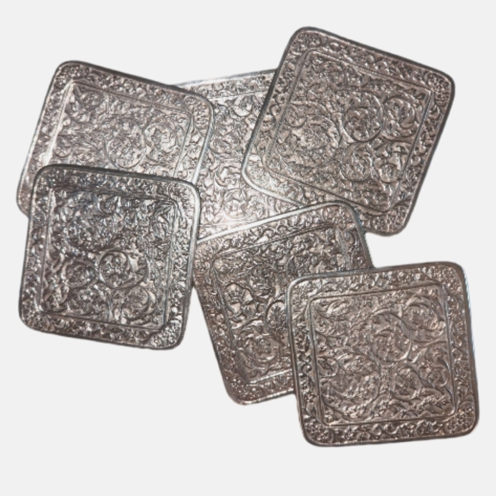 Silver Metal Coasters Set